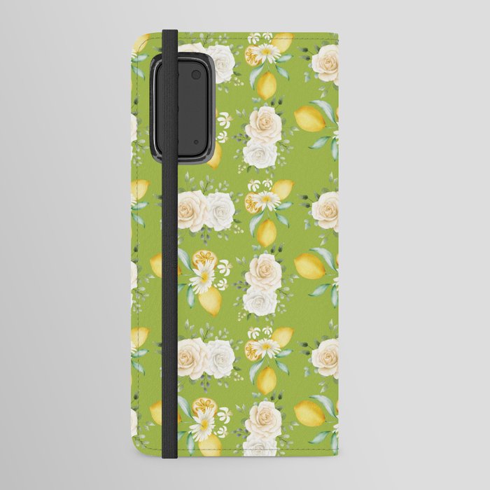 Lemons and White Flowers Pattern On Light Green Background Android Wallet Case