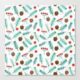 Christmas Pattern Turquoise Red Chestnut Holly Canvas Print