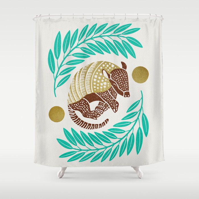 Sleepy Armadillo – Turquoise and Gold Shower Curtain