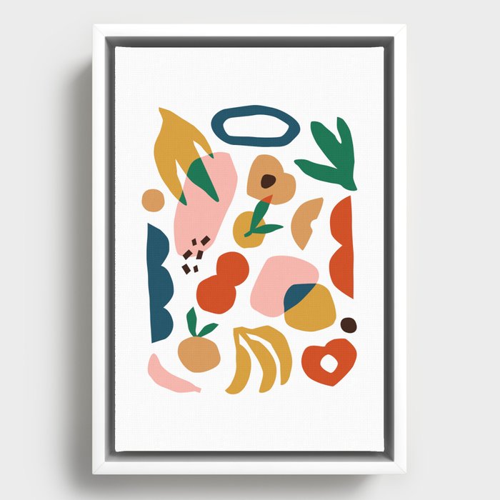 Abstract organic tropical fruit shape collage print Framed Canvas