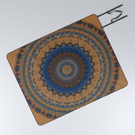 Rust Blue Mandala Design Picnic Blanket