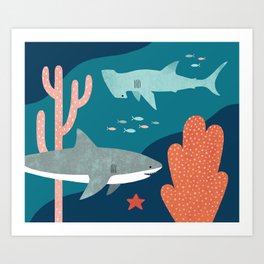 Silly Sharks Art Print