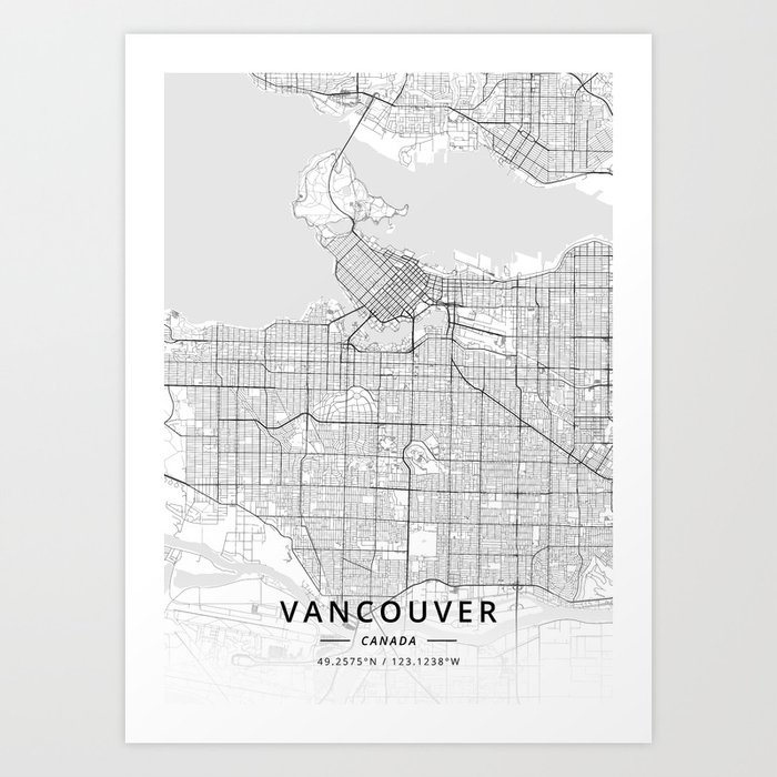 Vancouver, Canada - Light Map Art Print