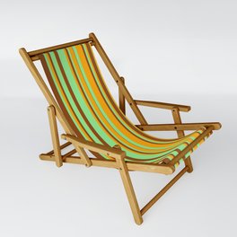 [ Thumbnail: Brown, Light Green, and Orange Colored Striped Pattern Sling Chair ]