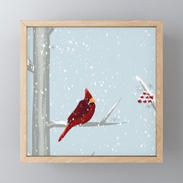 Red Cardinal Bird In The Winter Forest Framed Mini Art Print
