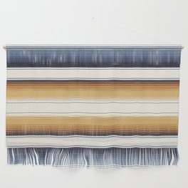 Indigo Blue, Amber Brown and Navajo White Southwest Serape Blanket Stripes Wall Hanging
