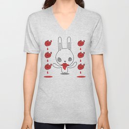 Heart Conjuring Bunny Rabbit - funny cartoon drawing with blood and magic! V Neck T Shirt
