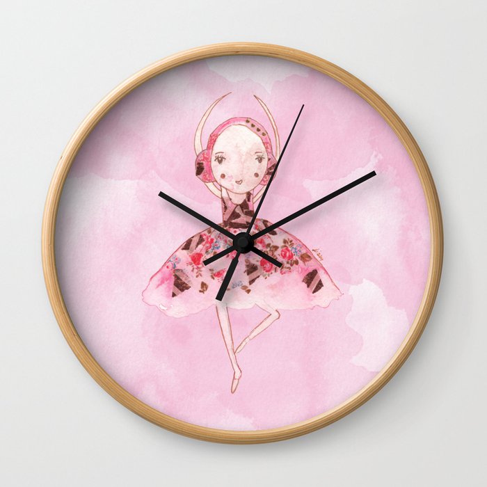 Isabella Bellarina Dancing on Pink Watercolour Wall Clock