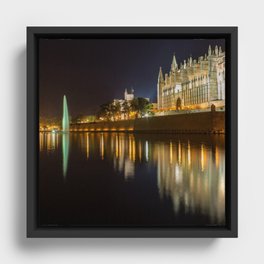 Spain Photography - Catedral Basílica Lit Up In The Night Framed Canvas