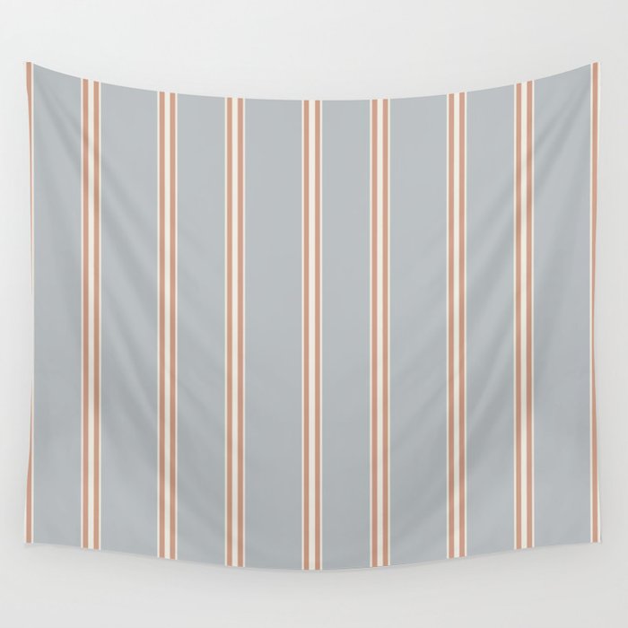 Stripes - Thick + Thin lines - Aleutian Blue, Rose Tan + White Wall Tapestry