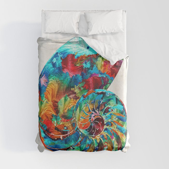 Colorful Nautilus Shell by Sharon Cummings Duvet Cover