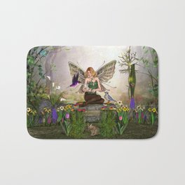 Awakening Spring Bath Mat | Spring, Fairy, Birds, Graphicdesign, Digital, Flowers, 3D 