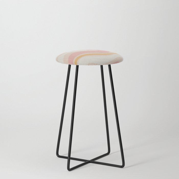 Modern Retro Liquid Swirl Abstract Pattern Square in Pale Blush Pink and Mellow Apricot Counter Stool