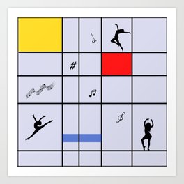 Dancing like Piet Mondrian - Composition with Red, Yellow, and Blue on the light violet background Art Print