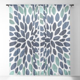 Modern, Blue and Green, Floral Bloom, Botanical Pattern Sheer Curtain