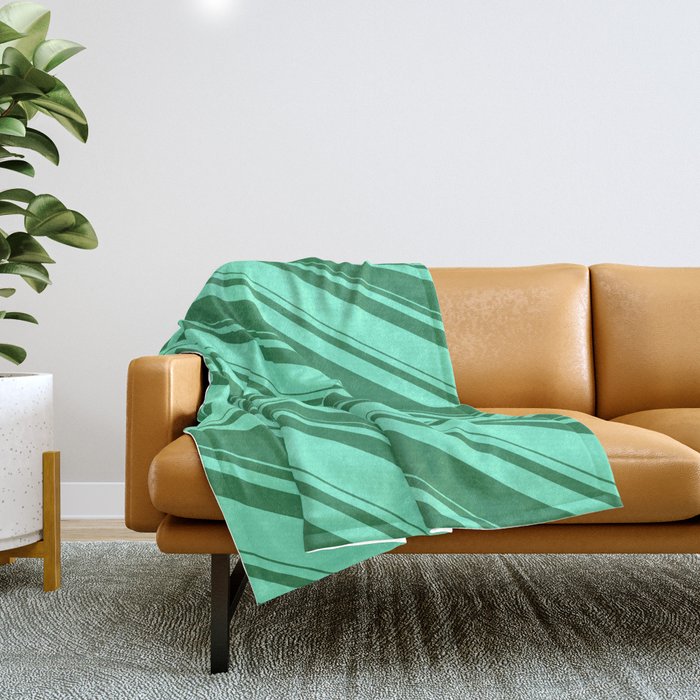 Sea Green and Aquamarine Colored Striped/Lined Pattern Throw Blanket