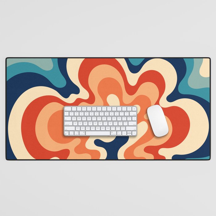 Abstract Blossoming Swirl Art In Retro 70s & 80s Color Palette Desk Mat
