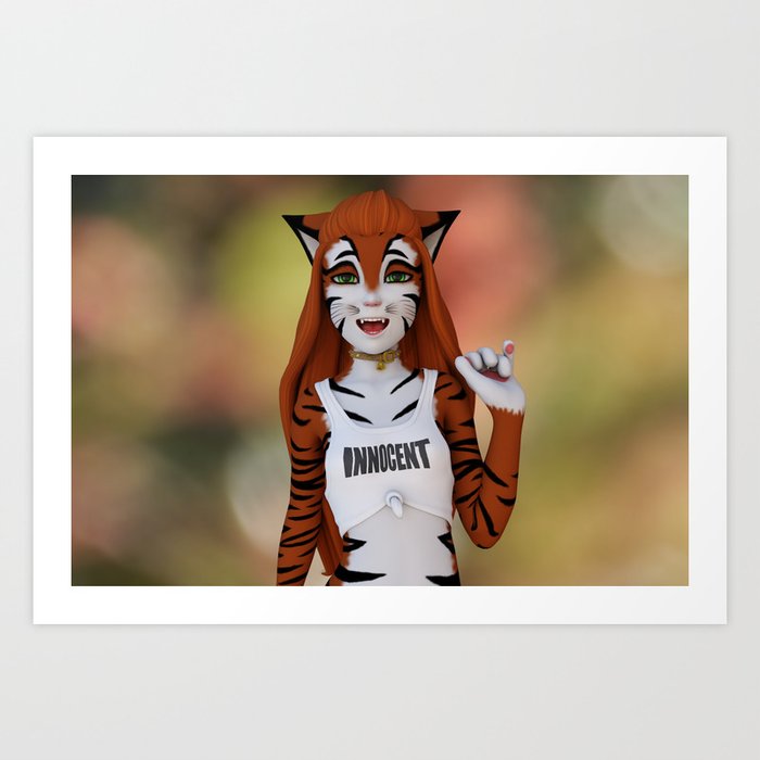 Cute Anime Tiger Girl Waving At You Art Art Print By Liamliberty