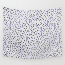 Silver & Periwinkle Berry Branches Wall Tapestry