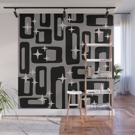 Retro Mid Century Modern Abstract Pattern 348 Black and Gray Wall Mural