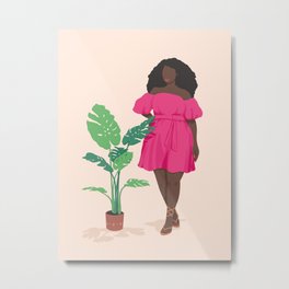 Soleil Portrait Pink Metal Print | Blackwoman, Africanamerican, Blackgirlmagic, Minimalism, Melaninmagic, Beauty, Black, Plants, Darkskin, Drawing 