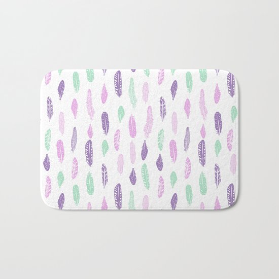 Feathers pastel lilac and mint pink nursery pattern minimal trendy boho hipster pattern Bath Mat