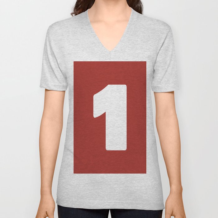 1 (White & Maroon Number) V Neck T Shirt
