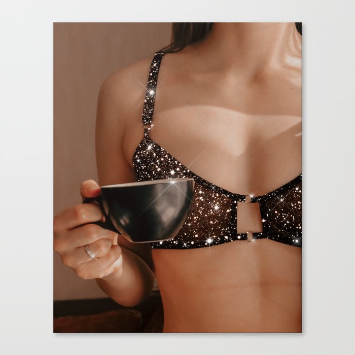 Woman, Glitter Lingerie & a Cup of Coffee Canvas Print