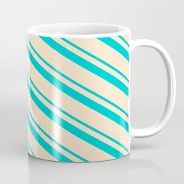 [ Thumbnail: Dark Turquoise & Bisque Colored Stripes Pattern Coffee Mug ]