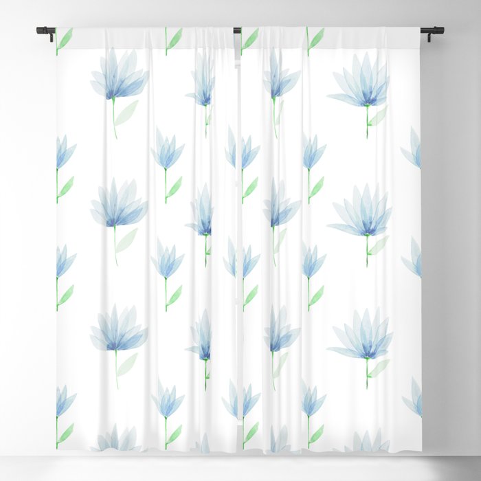 Watercolor light blue flowers Blackout Curtain