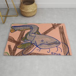 Catfish Prowl Rug | Rivercatfish, Realism, Illustration, Nature, Digital, Colored Pencil, Freshwater, Drawing, Riverbottom 