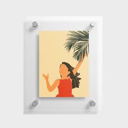 Tropical Reverie - Modern Minimal Illustration 18 - Girl with palm leaf - Tropical Aesthetic - Brown Floating Acrylic Print