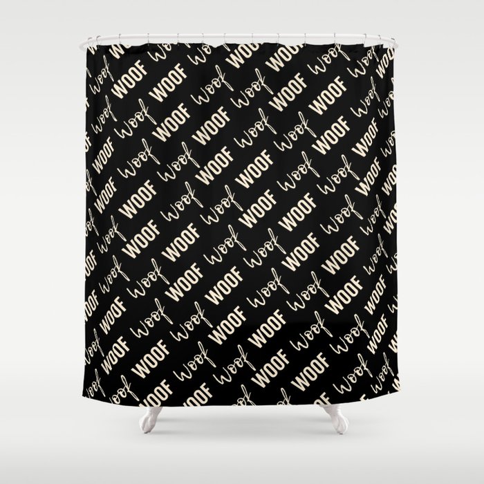 Dog Woof Quotes Black Beige Shower Curtain