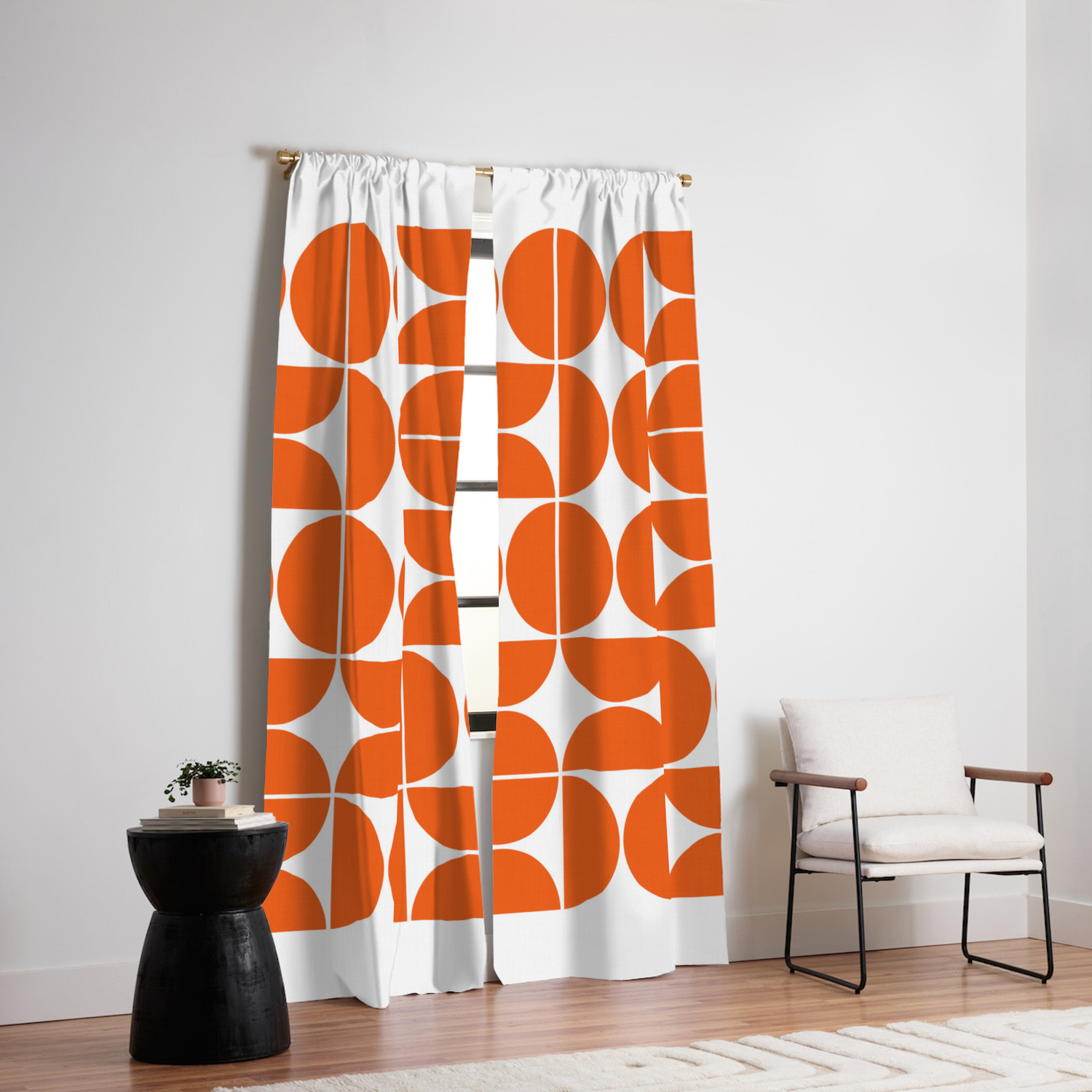 Mid Century Modern Geometric 04 Orange Blackout Curtain By