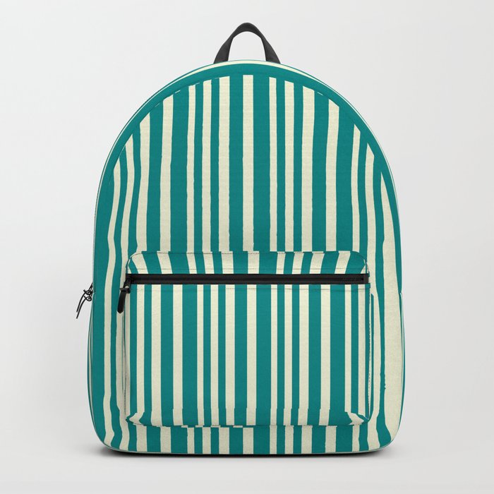 Beige and Dark Cyan Colored Lined Pattern Backpack