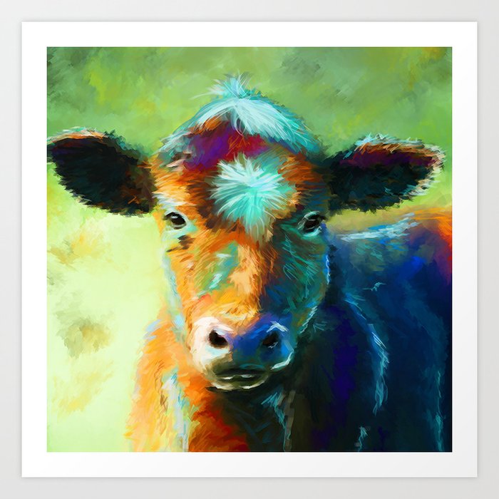 Rainbow Calf Abstract Cow Painting Art Print By Michellewrighton