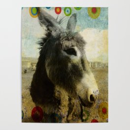 Vintage countryside cute brown hippie donkey colt Poster