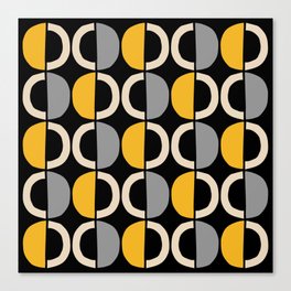 Mid Century Modern Half Circle Pattern 637 Black Yellow Gray and Beige Canvas Print