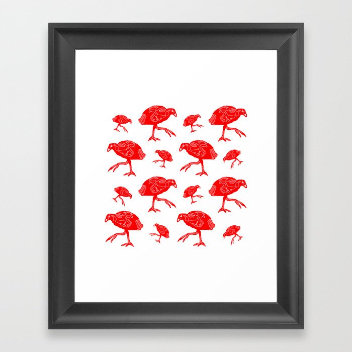 Pukeko Party - red with white background Framed Art Print