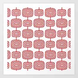 Mid Century Modern Atomic Rings Pattern Red 3 Art Print