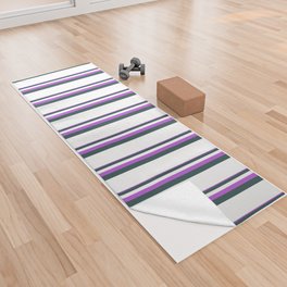 [ Thumbnail: Orchid, Dark Slate Gray & White Colored Stripes/Lines Pattern Yoga Towel ]
