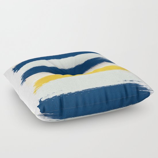 Esther - navy mint gold painted stripes brushstrokes minimal modern canvas art painting Floor ...