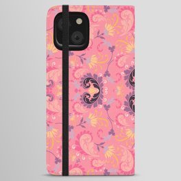 pink and pastel 90s bold paisley flower bohemian  iPhone Wallet Case
