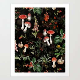 Vintage Autumnal Wild Forest Mushrooms Botanical Garden Art Print