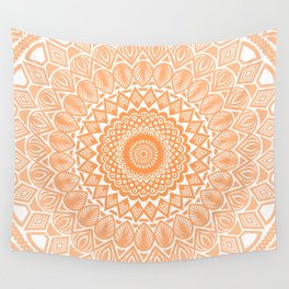 Orange Tangerine Mandala Detailed Textured Minimal Minimalistic Wall Tapestry