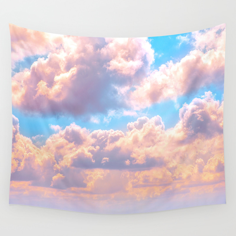Beautiful Pink Cotton Candy Clouds Against Baby Blue Sky Fairytale Magical Sky Wall Tapestry By Enshape Society6
