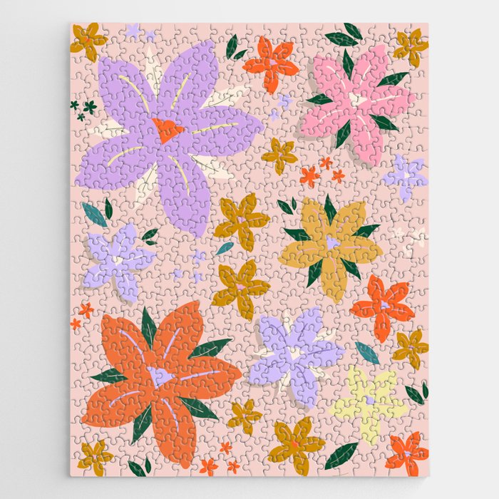 Les Fleurs | 04 - Abstract Retro Floral Print Preppy Colorful Aesthetic Flowers Jigsaw Puzzle