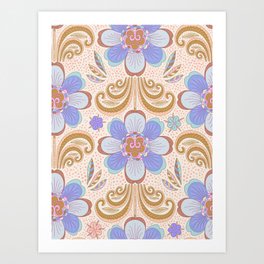 Retro Boho floral damask Art Print