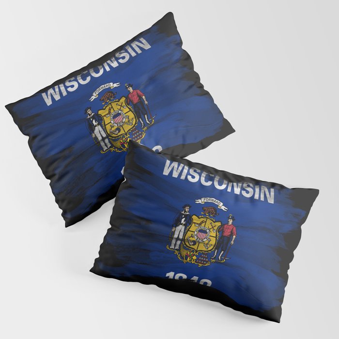 Wisconsin state flag brush stroke, Wisconsin flag background Pillow Sham