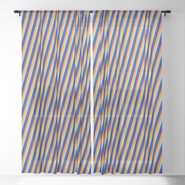 [ Thumbnail: Sky Blue, Midnight Blue & Dark Orange Colored Lines/Stripes Pattern Sheer Curtain ]
